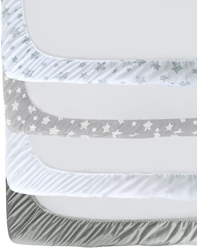 Crib Sheets for Boys or Girls 4 Pack, Fitted Crib Sheet for Standard Size Crib and Toddler Mattresses, Soft and Breathable Crib Sheets Baby Gift Boy Set, White