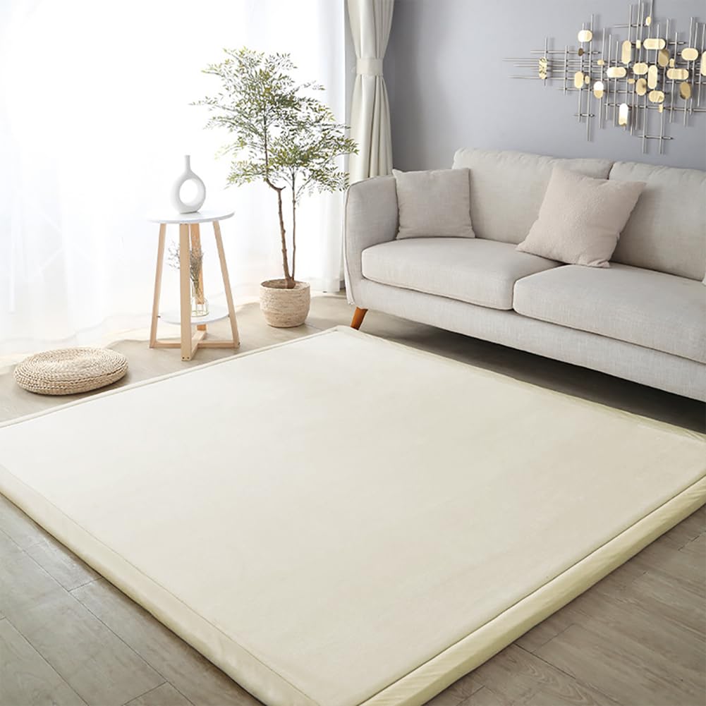 Loartee Coral Velvet Crawling Rugs (4'11"x4'11", Beige) for Toddler Children Play Area Rugs Yoga Mat Exercise Pads Carpet