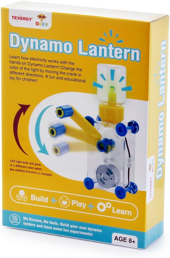 Tenergy ODEV Dynamo Lantern Educational STEM Building Toy, Hand Cranked Power Generator, Light Bulb Science Experiments Kits for Kids Age 14+
