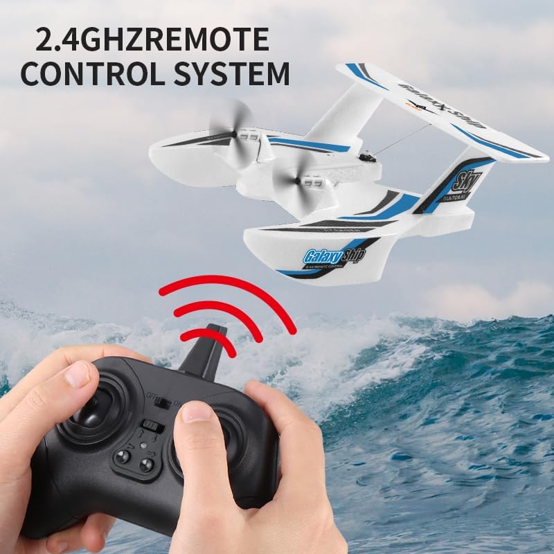fisca Remote Control Airplane RC Amphibious Plane 2.4Ghz 3 Channel Foam Drone RTF Aircraft Take Off from Land and Water, with Gyroscope and 2 Batteries for Kids 14+ Years Old
