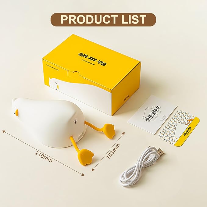 Duck Night Light, Rechargeable Silicone Squishy Duck Lamp with 3-Level Dimmable Touch Control, Lying Flat Duck Nightlight for Kids Nursery Bedroom Breastfeeding, Soft LED Bedside Lamp