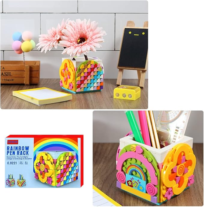 SIENON Dots Rainbow Pencil Holder Building Blocks, DIY Creative Craft Bricks Pen Holder Kit, Fun Construction Jewelry Organizer Box Toys for Kids Birthday Christmas Gift