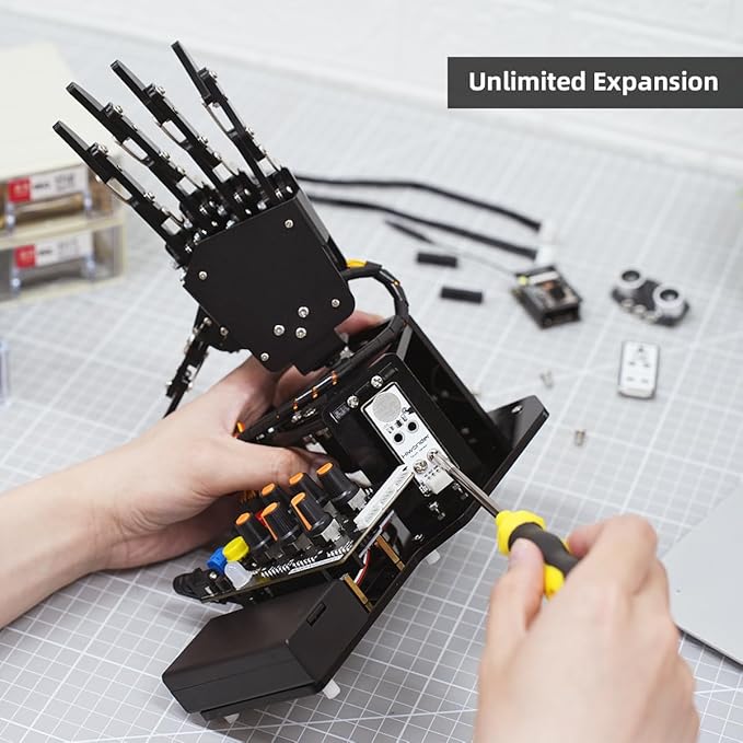 Robot Hand with Arduino Open Source AI Bionic Robotic Hand Five Fingers Solely Movement Mechanical Arm DIY Smart Robot & Engineering Kits, Science/Coding/Programming Set, Starter Kit