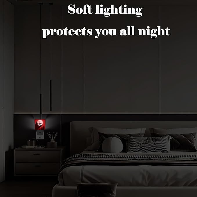 Blood Moon and Werewolves Night Light,Plug-in Night Lights with Dusk-to-Dawn Sensor for Stairway,Hallway,Bedroom Sleep Friendly Ideal for Women/Girls/Boys Gift,0.5w