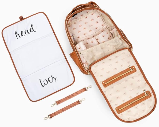 Itzy Ritzy Diaper Bag Backpack – Large Capacity Boss Plus Baby Backpack Diaper Bag Featuring 19 Pockets, Changing Pad, Stroller Clips, and Comfortable Straps (Cognac)