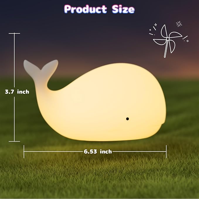 Silicone Night Light for Kids – Rechargeable Tap Control Lamp with 8 Colors, Cute Animal Design for Nursery, Toddler Room Decor, Gifts for Girls and Boys (Whale)