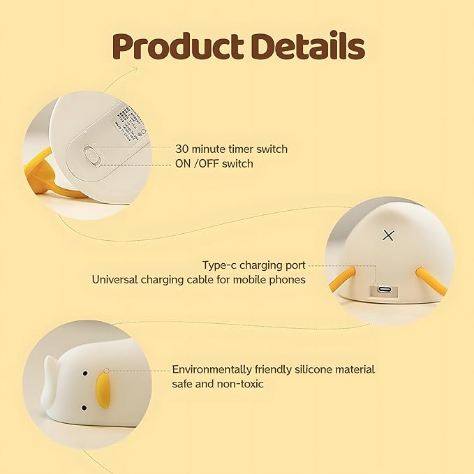 Lying Cute Duck Lamp Night Light for Kids,Cute Room Decor Silicone Duck Lamp for Baby,Night Lights for Baby Nursery,3-Colors USB Rechargeable Gift for Kids Boys and Girls Bedroom Decor