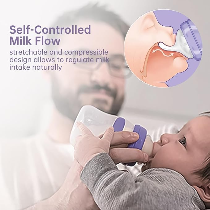 4 Count Bottle Nipples Compatible with Lansinoh NaturalWave Bottle, Soft and Durable Silicone Bottle Nipples, BPA-Free Replacement Bottle Nipple L