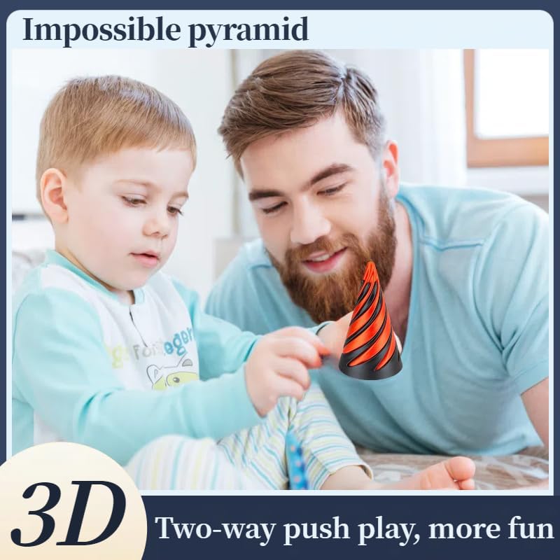 Impossible Pyramid Passthrough Sculpture, Pass Through Pyramid, 3D Printed Spiral Cone, Mini Vortex Thread Illusion (Gold)