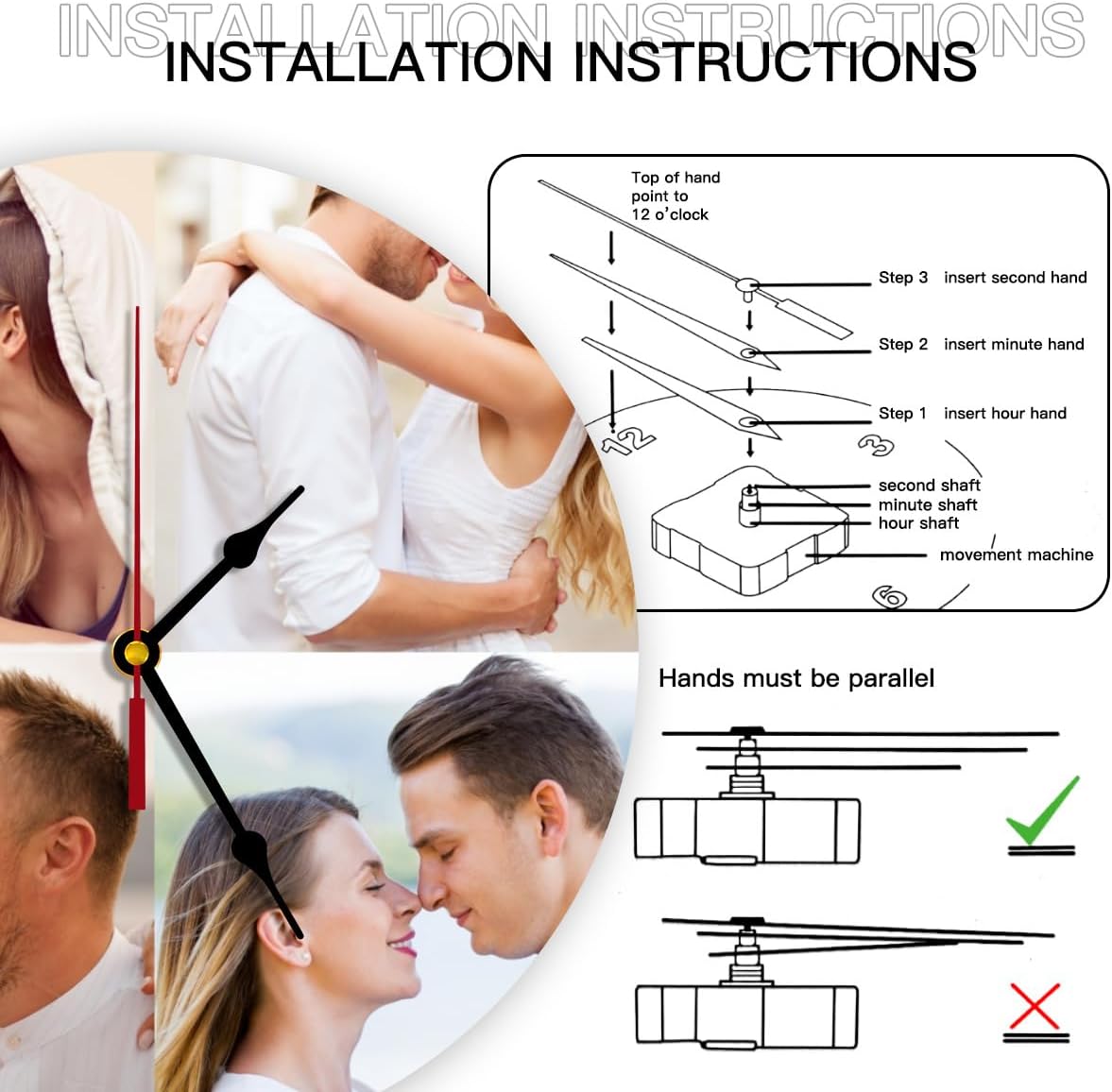 Generic Custom Wall Clock Personalized Clocks with Photo Text Logo Customized Round Clock for Birthday Wedding Present Family Friends Gifts, 10inch-25cm