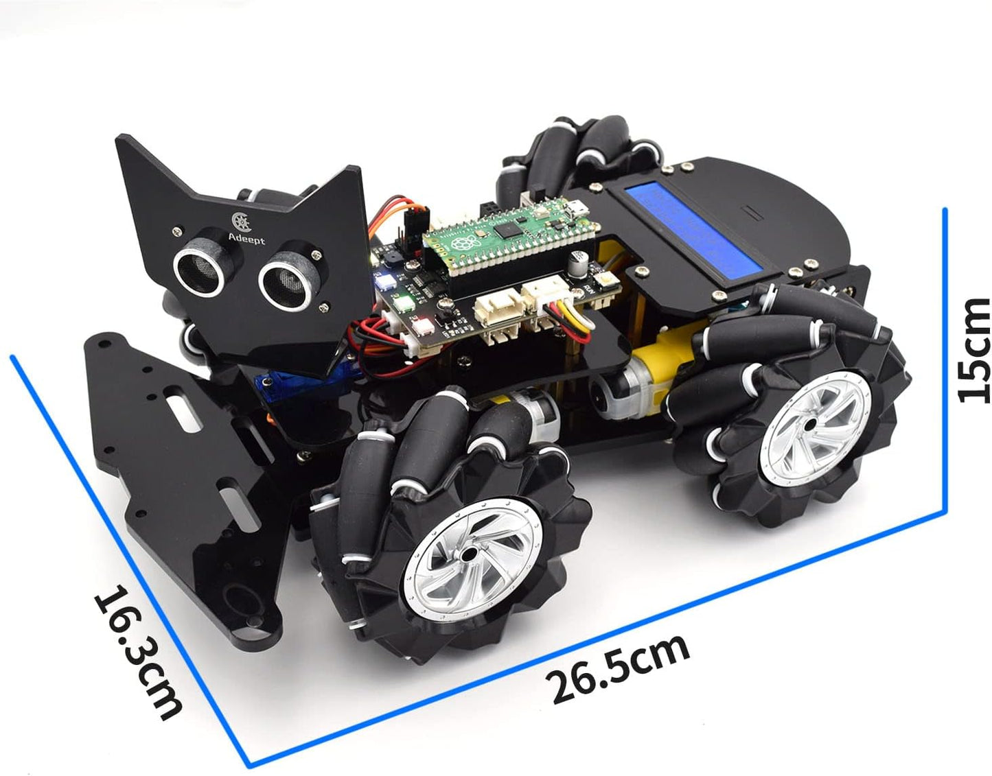 Adeept 4WD Omni-Directional Mecanum Wheels Robotic Car Kit Compatible with Raspberry Pi Pico DIY STEM Remote Controlled Educational Robot Kit with LCD1602 Display and Tutorials