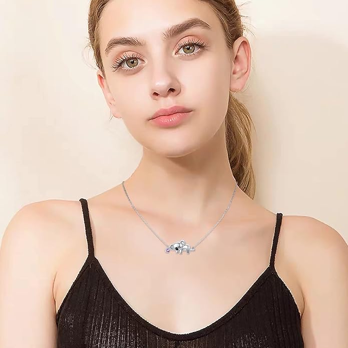 JUSTKIDSTOY Koala Necklace Sterling Silver Cute Animal Koala Bear Birthstone Necklace Jewelry Christmas Birthday Gifts for Women Girls