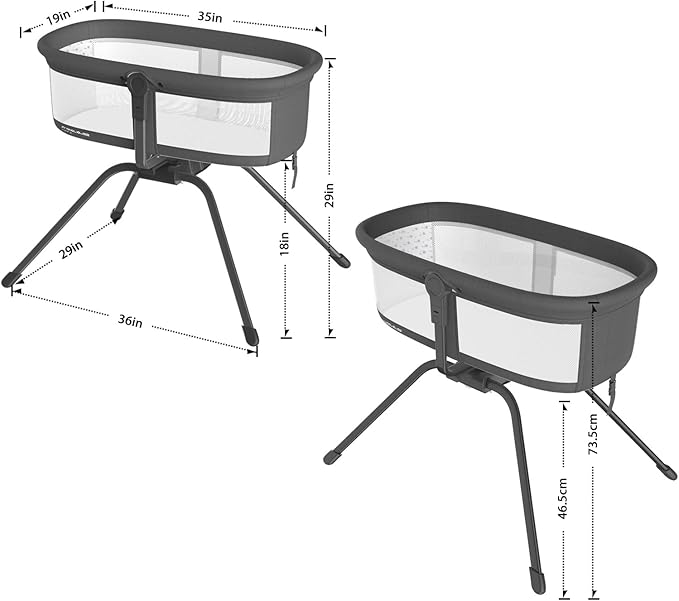 ANGELBLISS 3 in 1 Rocking Bassinet & Baby Bassinet Bedside Sleeper, One-Second Convert Travel Portable Bassinet Newborn Baby (Black)