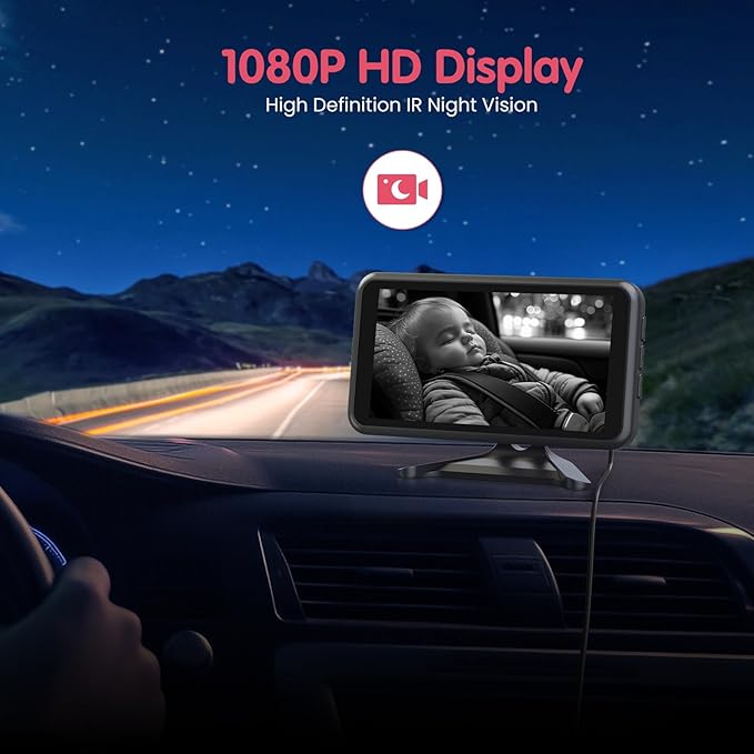 BM2A Baby Car Camera, Night Vision & 5.2" 1080P Display for Rear-Facing Car Seats, Easy No-Damage Install, Patented Anti-Shake Mount – Ideal for Parents and Pet Owners