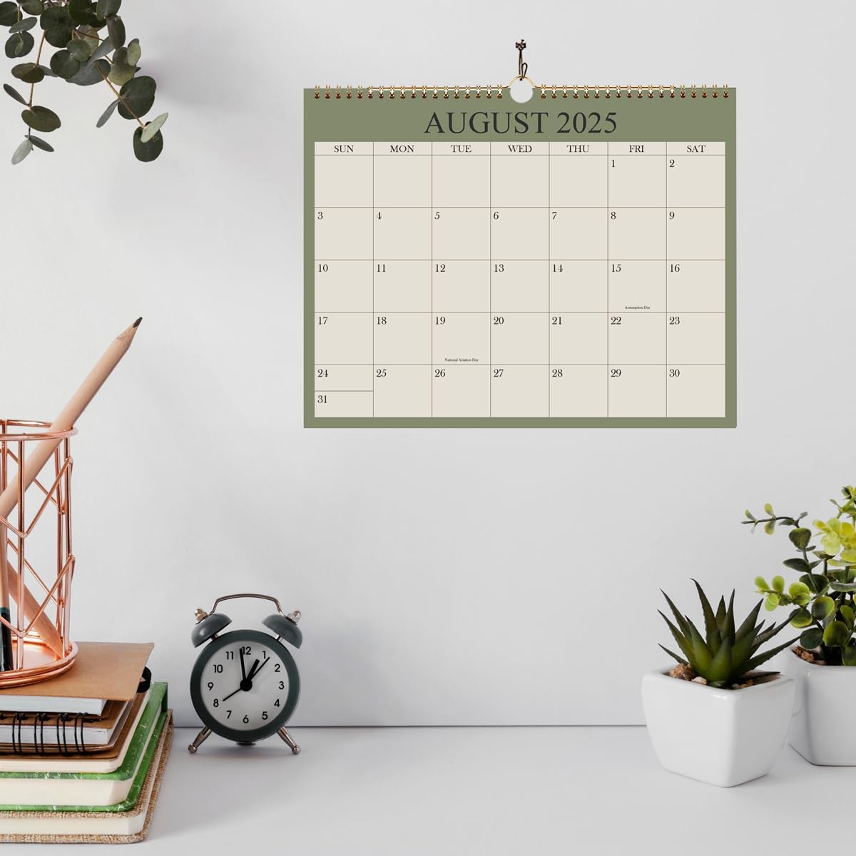 Calendar 2025-2026, Wall Calendar 2025-2026 from August 2025 - December 2026, 17 Months Calendar with Premium Paper, Twin-Wire Binding & Hanging Hook, 8.5" x 11", Green