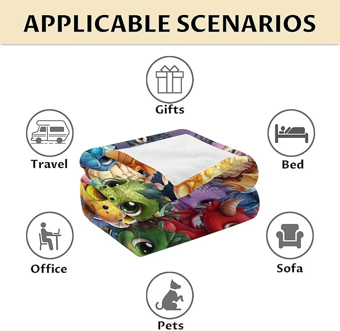 Dragon Blanket Gifts - 30x40 Inches Funny Throw Blanket for Babies, Kids, Boys & Girls - Colorful Soft Fuzzy Blankets for Couch, Sofa & Bed