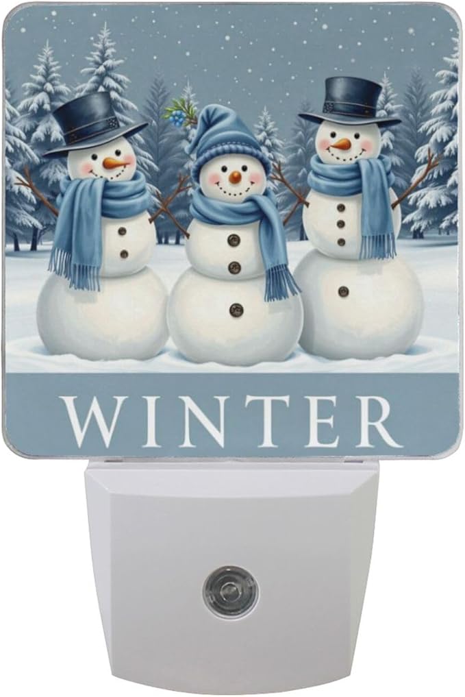 Aslsiy Night Light for Kids Snowmans in Snowy Forest Blue (1) Plug in Wall Lamp LED Dusk to Dawn Sensor Energy Saving Nightlight for Boys Girls Men Women