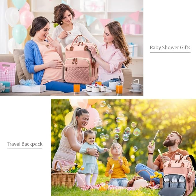 Diaper Bag Backpack Baby Bag, Baby Girl Boy Diaper Bag for Dad Mom with Pad,16 Pockets, Pacifier Case, Large Diaper Bags Unisex for Travel (Orange Pink)