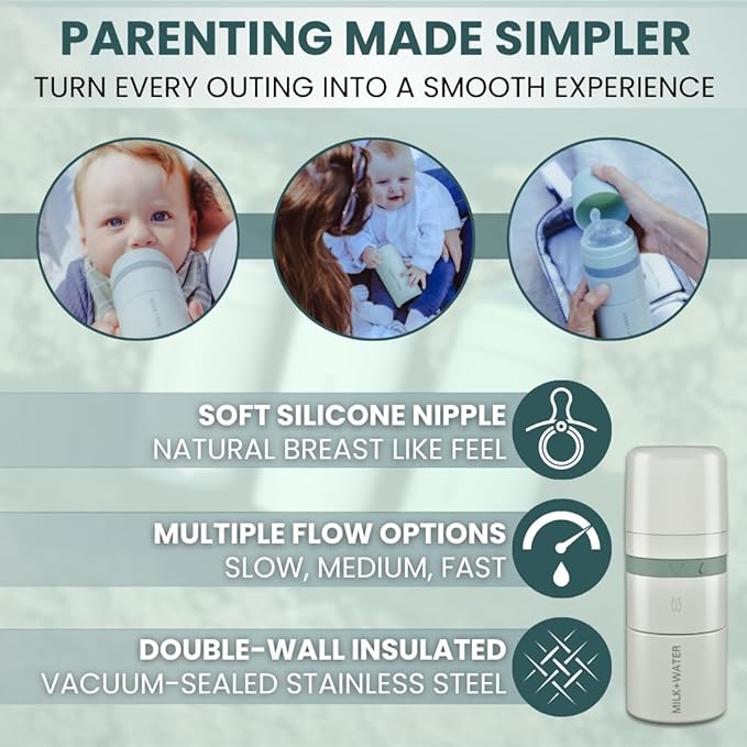 MILK & WATER All in One Baby Bottle & Baby Formula Dispenser On The Go, 5oz - Keeps Water Warm & Formula Fresh - Baby Formula Mixing Bottle with Anti Colic Nipple - Leak-Proof - 3+ Months (Green)