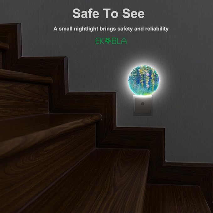 EKOBLA Ivy Flowers LED Night Light Spring Summer Green Floral Ivy Plant Wisteria Blossoms Dusk to Dawn Plug-in Nightlights Auto Sensor for Home Indoor Bathroom Hallway Kitchen