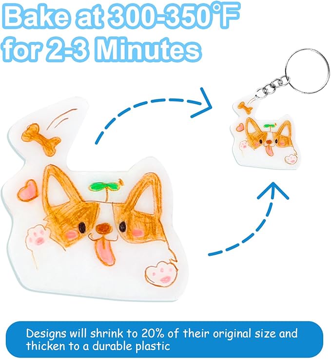 Auihiay 30PCS Shrink Plastic Sheets for Kids with 30 Keychains & 100 Jump Rings, Shrink Films Papers, Shrinky Art for DIY Handprint Keychains, Mother's Day & Father's Day Gifts