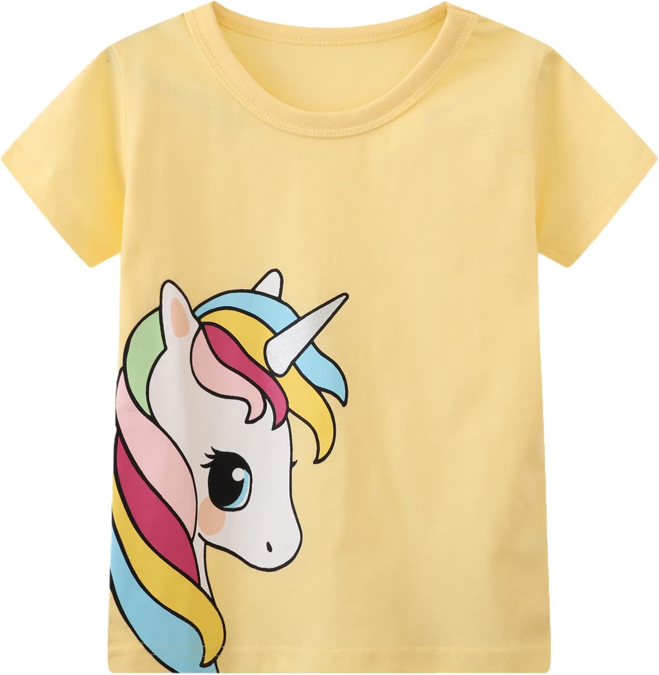 HILEELANG Girls' Tees Ruffle Short Sleeve T-Shirt Cotton Casual Graphic Summer Crewneck Tunic Tops