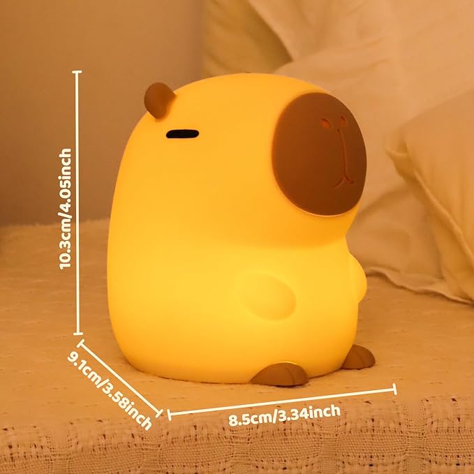 Capybara Night Light for Kids, Squishy Lamp, 1200mAh Long-Lasting Battery, Rechargeable Touch Control, Dimmable with 30-Min Timer, Capybara Gifts for Nursery Halloween Bedroom Decor