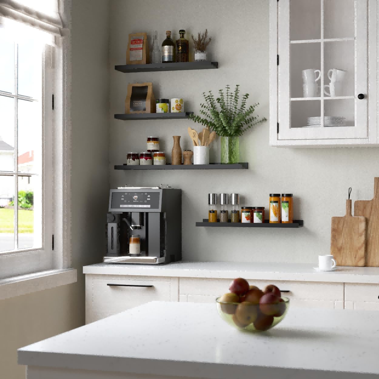 47.2 Inches Long Floating Shelves Wall Mounted, 2 Set Modern Wall Shelf for Bedroom, Nursery Book Shelf with Lip, Picture Ledge Shelf for Wall Decor Living Room Bathroom Kitchen - Black