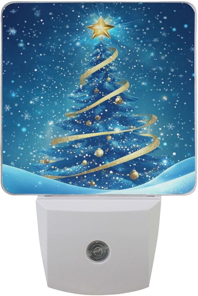 Aslsiy Night Light for Kids Blue Snow Christmas Tree Plug in Wall Lamp LED Dusk to Dawn Sensor Energy Saving Nightlight for Boys Girls Men Women