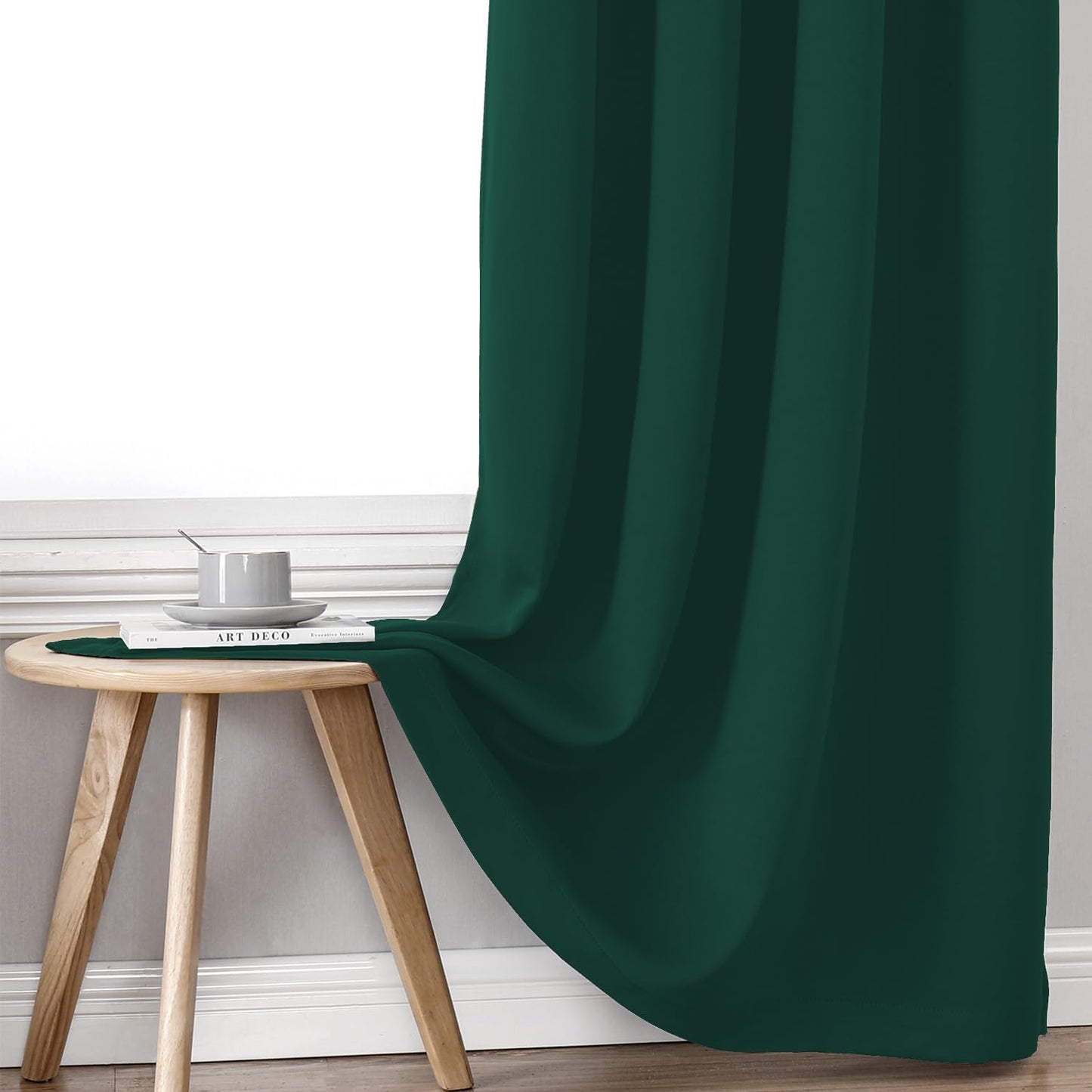 ChrisDowa 100% Blackout Curtains for Bedroom with Black Liner, 2 Thick Layers Total Blackout Thermal Insulated Grommet Window Curtains 2 Panels Set (Forest Green, 52 x 72 Inch)