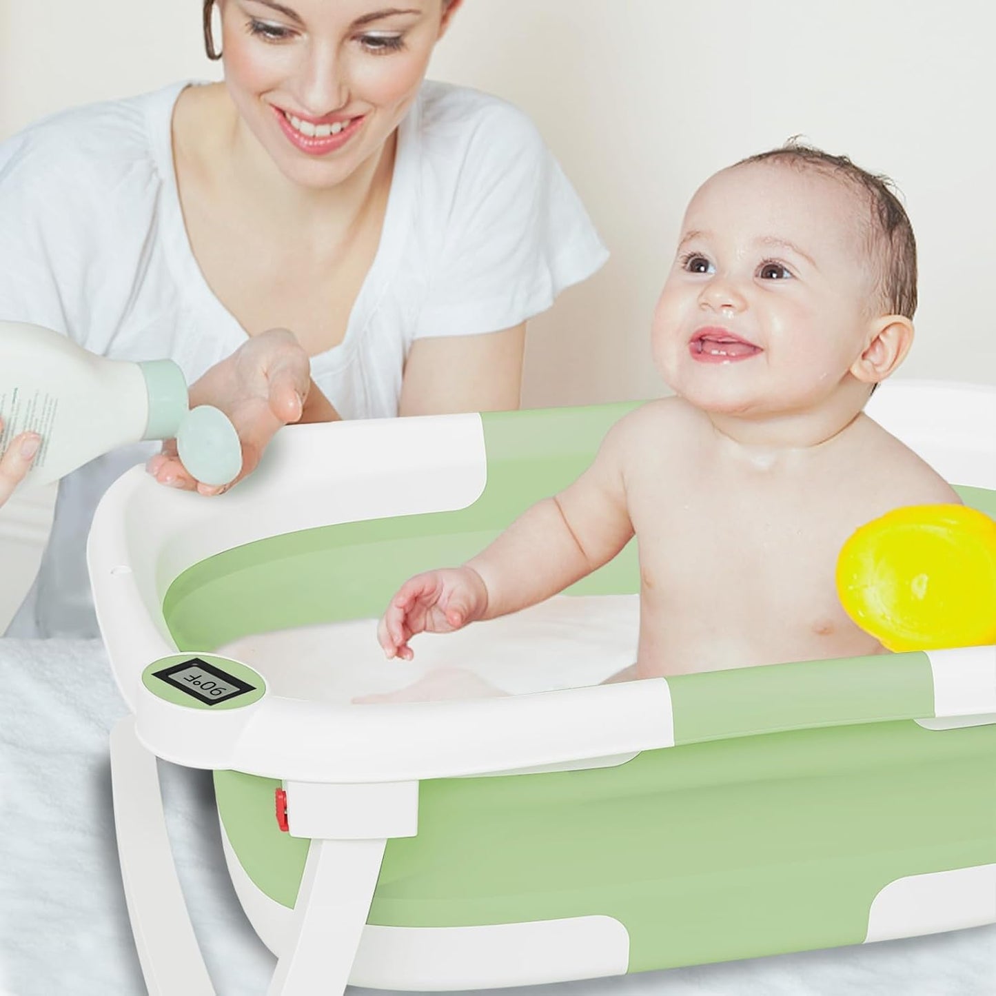 Collapsible Baby Bathtub,Baby Bath Tub with Soft Cushion & Thermometer,Baby Bathtub Newborn to Toddler 0-36 Months,Portable Travel Baby Tub