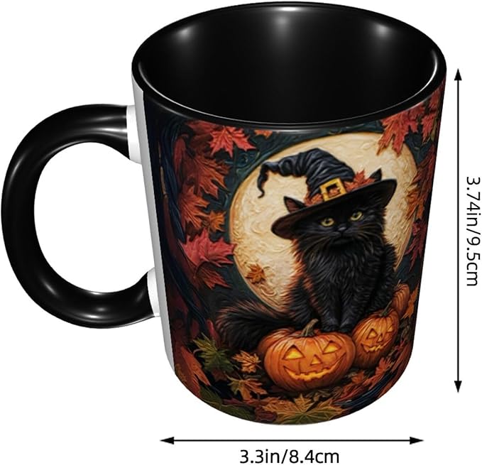 Personalized Halloween Black Cat Mug - Custom Decor Gift for Women - Spooky Season Accent Mug with Names