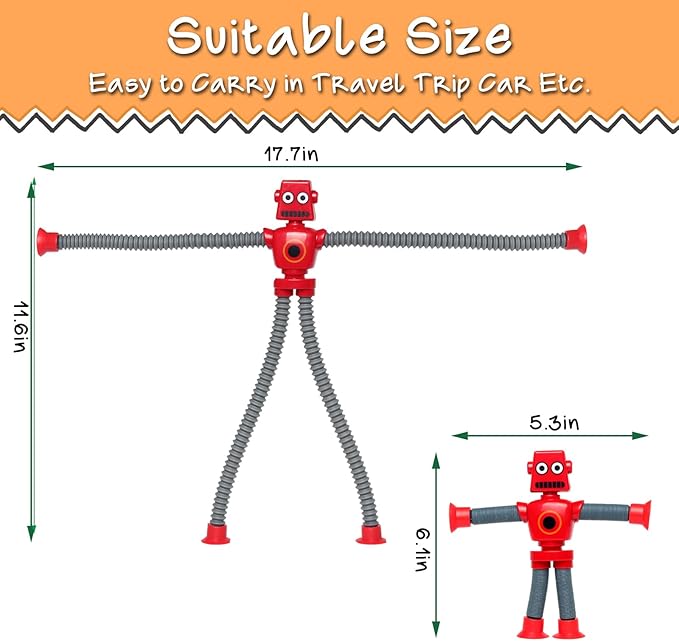 4 Pcs Telescopic Suction Cup Robot Fidget Toy, Coolest Pop Tubes Sensory Toys for Toddlers, Educational Toys Robot Party Favors for Anxiety Kids for 3-9 Year Old Boys Girls