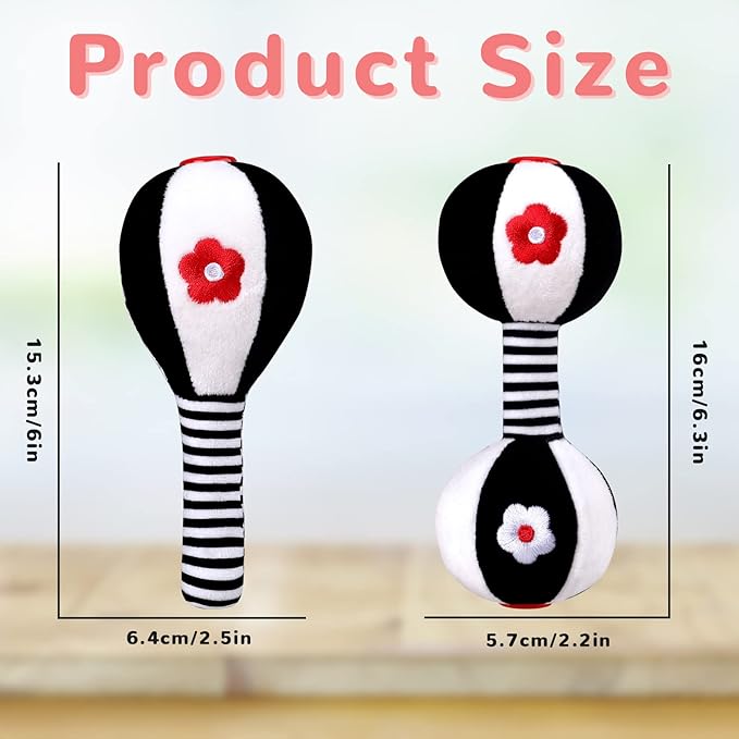 XIXILAND Baby Rattles 0-6 Months Newborn Toys Infant Toys 0-6 Months Rattles for Babies 0-6 Months Baby Toys 0-6 Months, Black and White High Contrast Baby Toys Dumbbell Toy for 0 3 6 9 12 Months