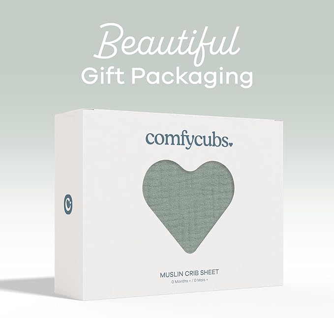 Comfy Cubs 100% Muslin Cotton Fitted Crib Sheet - Soft, Standard & Breathable Crib Sheets for Toddler Mattress - Snug Fit, Secure Elastic with Beautiful Packaging for Boys & Girls - Fern