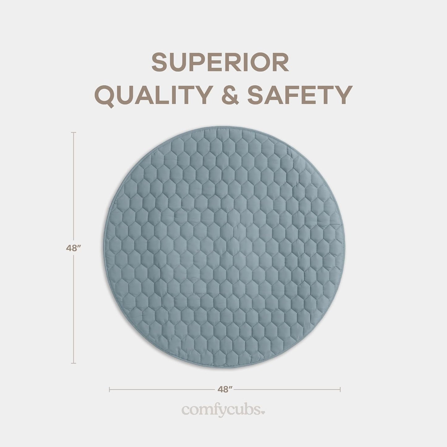 Comfy Cubs Round Kids Play Mat - Medium 48 inches Soft Quilted Baby Floor Mat with Non-Slip Bottom - Plush Design for Toddlers' Playtime and Relaxation - Comfortable and Durable - Pacific Blue