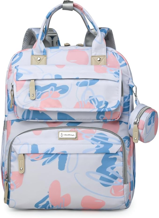 Diaper Bag Backpack for Baby – Large Capacity Waterproof Travel Tote, Multifunction Baby Bag with Changing Pad, Pacifier Holder & Stroller Straps (Sky Blue)