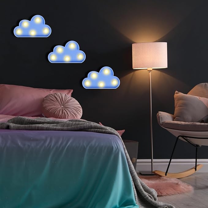 clothmile 3 PCS LED Night Light LED Blue Clound Night Light Can Be Hung on The Wall Kids Room Light, Suitable for Birthday Party Holiday Decoration Baby Room Nursery Decoration