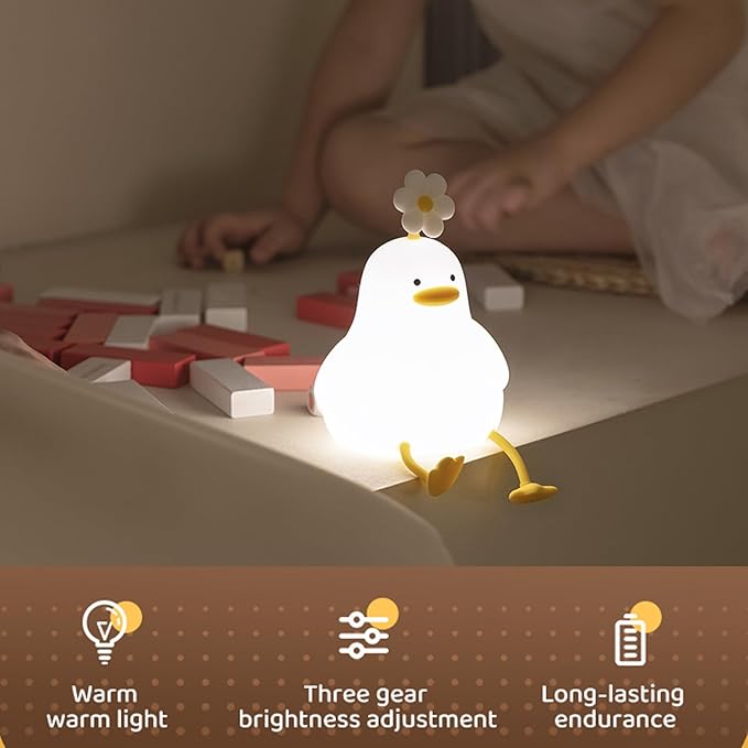 Cute Cartoon Nursery Night Lights, Animal Design Safe Silicone Soft LED Nursery Lamp for Toddler Room Decoration (Flower Duck)