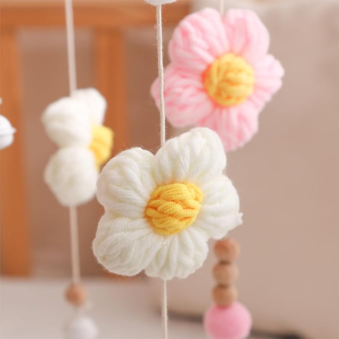 Baby Crib Mobile, Pink and White Flower Mobile for Boys and Girls, Baby Mobile for Bassinet, Baby Bedroom Hanging Nursery Decor Gift Set