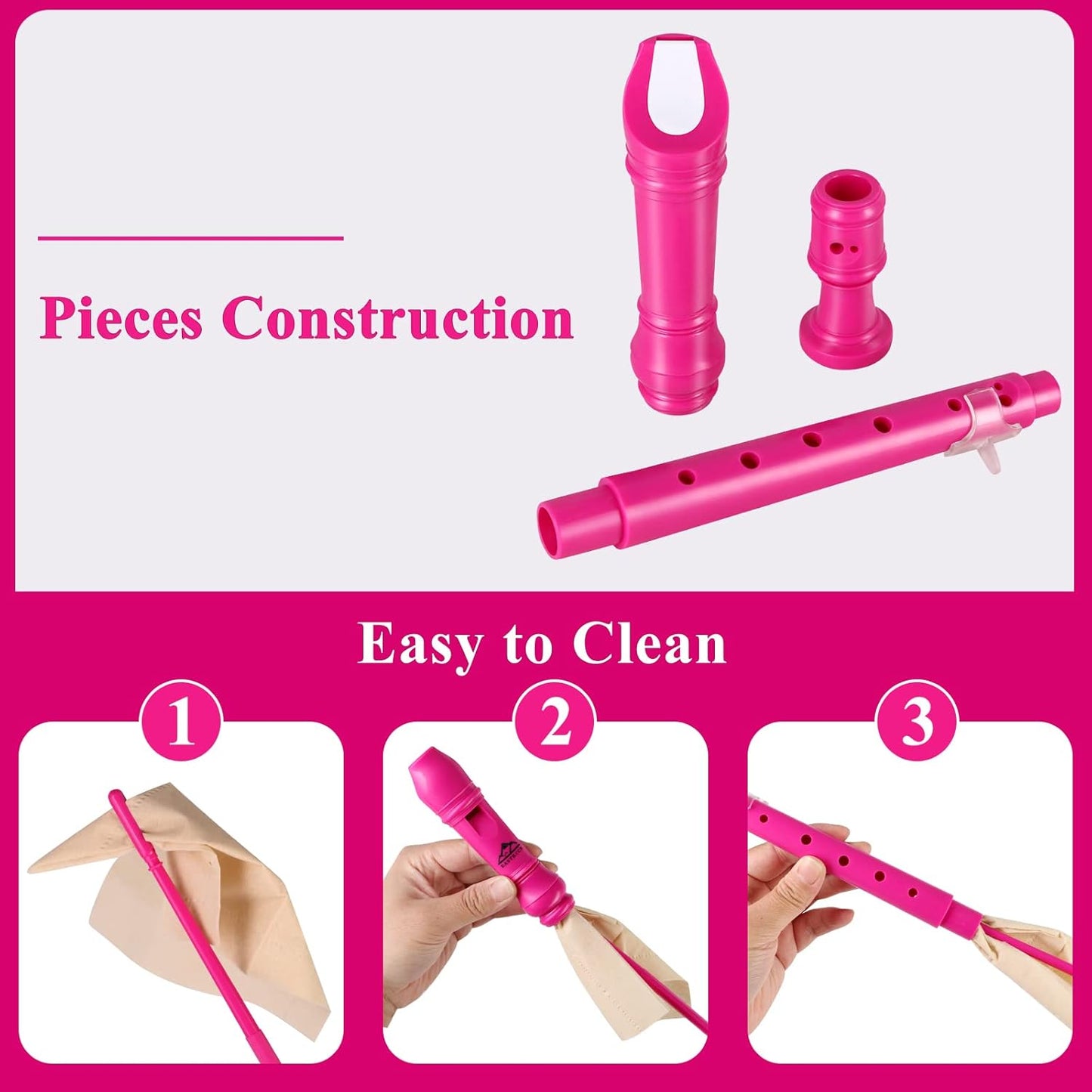 Eastrock Recorder Instrument German Style Soprano Recorder 3 Pieces for Beginners with Cleaning Rod, Fingering Chart, Packing Bag, Thumb Rest