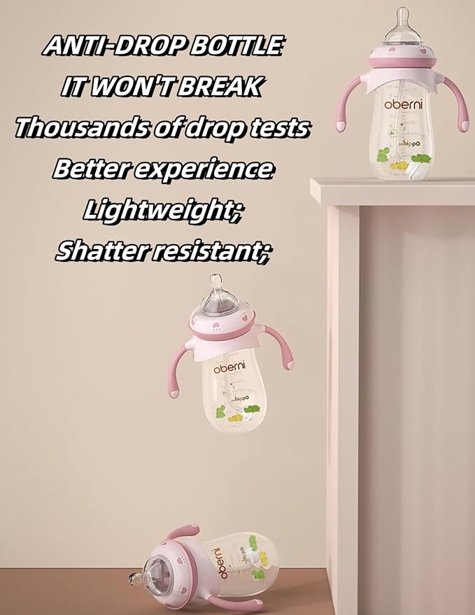 Baby Bottles, Weighted Straw Toddler Milk Bottles with Non-Slip Handle, Size + Variable Fast Flow, 12+ Months, BPA-Free, Blue/1Pack/9oz