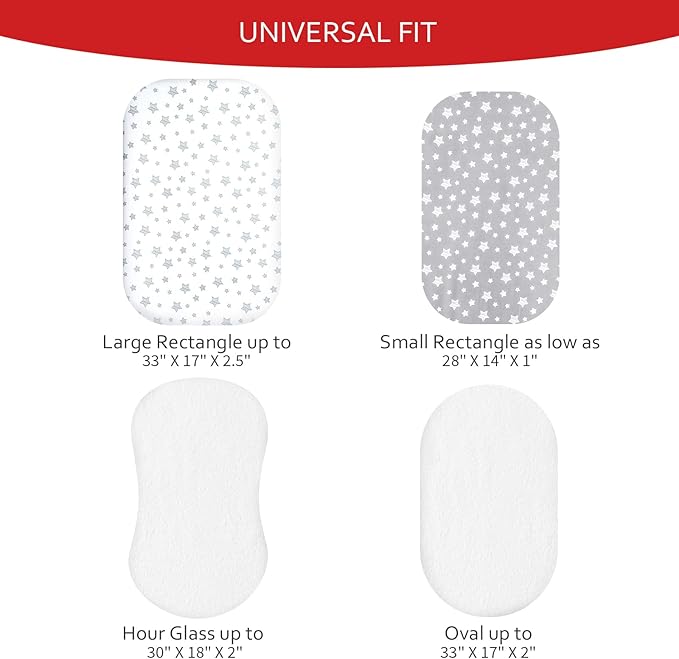 Bassinet Sheets & Waterproof Bassinet Mattress Pad Protector 4 Pack Set, Viscose Terry, Universal Fit for Oval, Hourglass and Rectangular Mattress, Grey & White