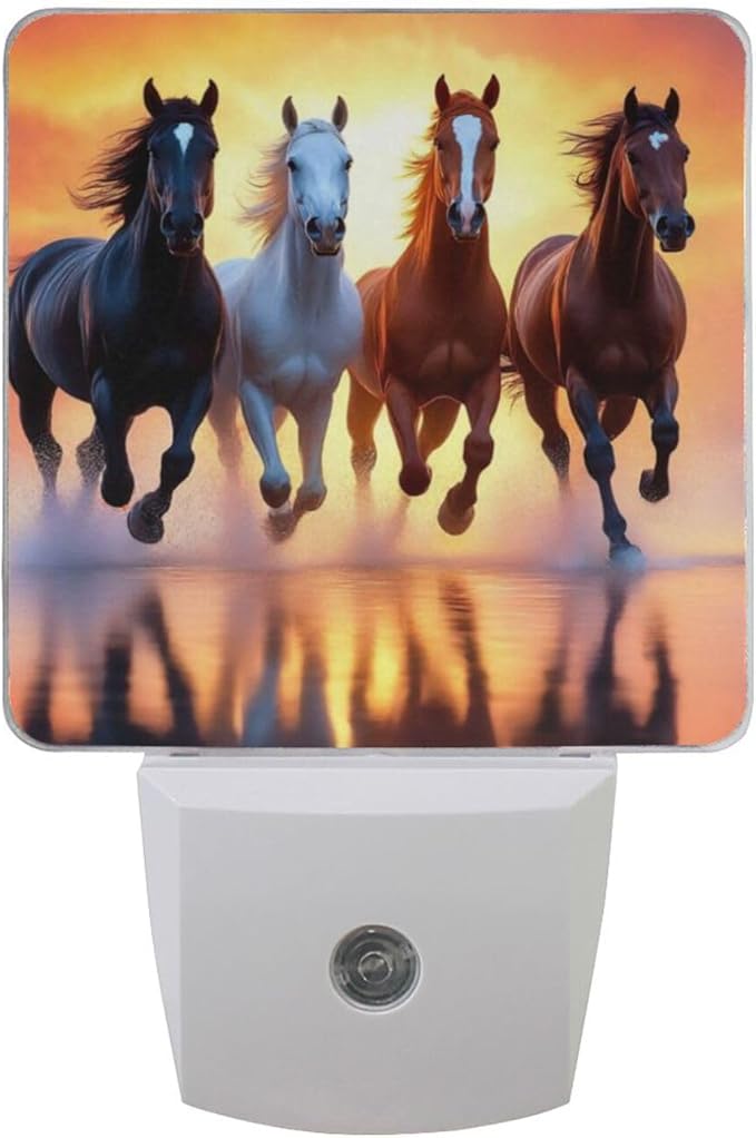 Aslsiy Night Light for Kids Horses Running Sunset Sky Plug in Wall Lamp LED Dusk to Dawn Sensor Energy Saving Nightlight for Boys Girls Men Women