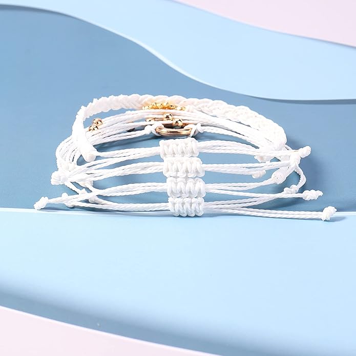 FANCY SHINY Sunflower String Bracelet Boho Braided Rope Wrap Bracelets Cute Summer Beach Surfer Jewelry for Women Christmas Gifts