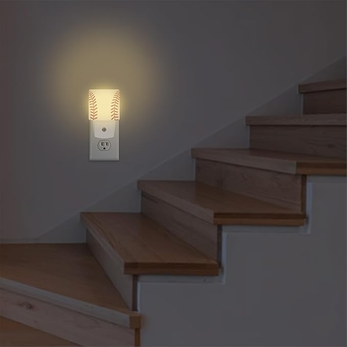 Baseball Plug in Night Light with Auto Dusk to Dawn Sensor,Warm Night Lights for Boys Girls Bedroom Bathroom Hallway Kids Room Gifts