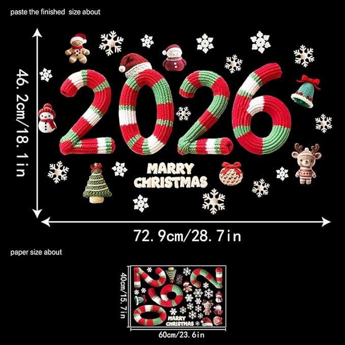 Christmas Window Stickers Clings Cute Christmas Snowman&Hat Snowflake Winter Cartoon Knitting Wool Pattern Window Decal Decoration Glass Windows Sticker for Xmas 2026 New Year Party Decor Accessories