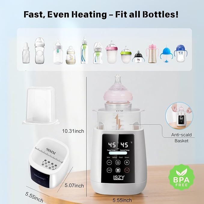 Bottle Warmer, LSZY 12-in-1 Fast Baby Bottle Warmer for Breastmilk/Formula w/20 Bags, Night Light, Milk Warmer with Accurate Temp Control 48H Keep,Thaw, Food Heating Sterili-zing (Black Screen)