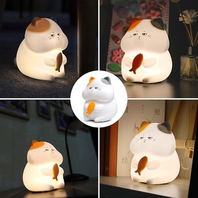 S NMT Cute Cat Silicone Night Light 7 Colors Changeable 3 Brightness Rechargeable Timing Sleeping Lamp Kawaii Cordless Night Lights for Kids Room Decor