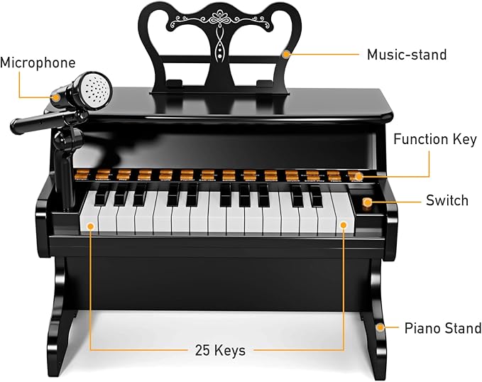 Upgraded Classical Piano for Kids - Black Professional Musical Keyboard Piano Instrument Toys for 3 5 7 9 Years Old Beginners Educational Instruments Birthday Gift